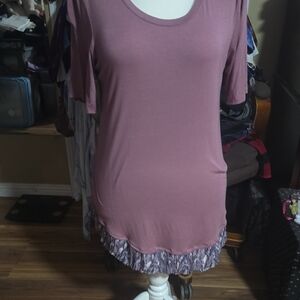 LOGO by Lori Goldstein Purple Ruffled 3/4 Sleeve Tunic